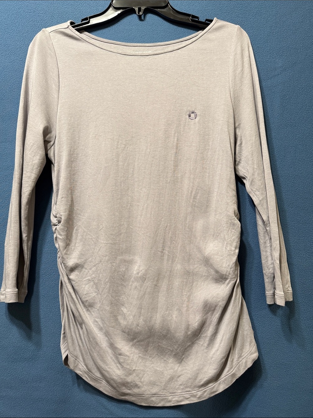 Lands' End Light Gray 3/4 Long Sleeve Ruched Side Tee